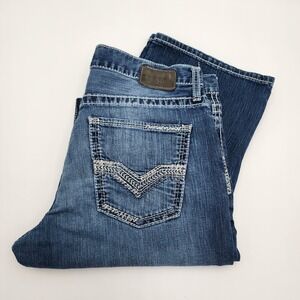 Buckle BKE Seth Straight Leg Jeans Men's Size 34 x 31 Stretch Dark Thick Stitch